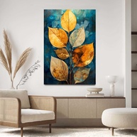 Quadro Decorativo Lotus Dourado Azul 90x60cm - Arte Moderna para Sala e Quarto - imagem 1