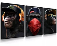 Quadro Decorativo Quarto Macacos Gangue 3 Peças Grande 4K - Design Moderno e Premium - imagem 2