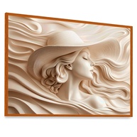 Quadro Decorativo Mulher com Chapéu 63x43cm em Vidro e Moldura Freijó - Arte Elegante para Ambientes Sofisticados - imagem 1