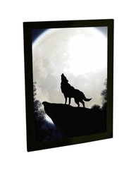 Quadro Decorativo A3 Lobo Uivando na Lua Cheia - Moldura Moderna com Grampos Flexíveis - imagem 2