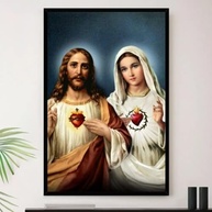 Quadro Jesus Cristo e Nossa Senhora A3 35x45cm - Moldura Premium Madeira Reflorestada - imagem 2