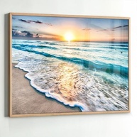 Quadro Decorativo com Moldura e Acrílico - Paisagem de Ondas e Pôr do Sol para Sala e Quarto - imagem 4