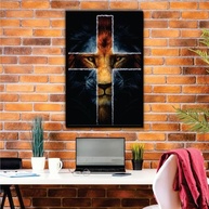Quadro Decorativo 90x60 com Moldura de Madeira Pinus - Leão de Judá e Cruz de Cristo | Acabamento Premium Preto - imagem 3