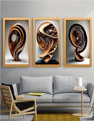 Quadro Decorativo Escultura em Madeira Abstrata - Design Intricado 4K, 3 Peças 90x50cm - imagem 3