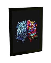 Quadro Decorativo A4 Cérebro Ilustração Psicologia - Moldura Pinus Reflorestamento - imagem 2