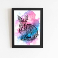 Quadro Coelho Artesanal em Aquarela - Decore seu Espaço com Estilo Pet - imagem 1
