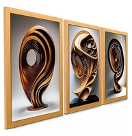 Quadro Decorativo Escultura em Madeira Abstrata - Design Intricado 4K, 3 Peças 90x50cm - imagem 2