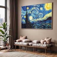 Quadro Noite Estrelada Van Gogh com Moldura - Decoração Artística para Sala e Quarto - imagem 2