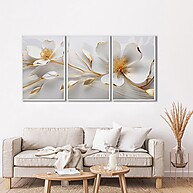 Quadro Floral Elegância: 3 Telas, Moldura Branca - imagem 1