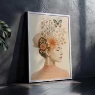 Quadro Decorativo Mulher com Flores e Borboleta - Arte Feminina Elegante em Tons Pastel para Parede Moderna - imagem 4