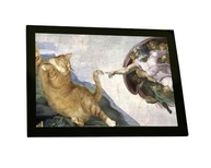 Quadro Decorativo A3 Engraçado Gato Criação de Adão Michelangelo - Impressão Premium com Moldura de Pinus - imagem 2