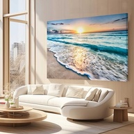 Quadro Decorativo Ondas do Mar 90x60cm - Impressão em Tecido com Moldura Pronta para Quarto, Sala e Escritório - imagem 3