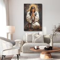 Quadro Decorativo Canvas Jesus Cristo Oração pelo Lar e Família 100x70cm - Arte Sagrada em Madeira Maciça - imagem 1