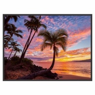 Quadro Decorativo Paisagem de Praia com Palmeiras - Moldura Preta em Madeira FSC - imagem 1