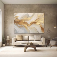 Quadro Decorativo Abstrato 90x60cm - Estilo Mármore Dourado para Sala e Quarto - imagem 1
