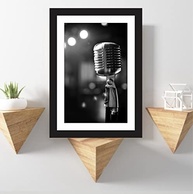 Quadro Decorativo Microfone Música - Design Moderno em MDF 25x35cm - Preto - imagem 2