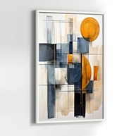 Quadro Decorativo Abstrato Bege Laranja Azul com Moldura - Arte Moderna para Sala e Quarto - imagem 4