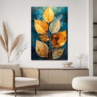 Quadro Decorativo Sala Quarto Hall 130x90 Lotus Dourado Azul - Arte Moderna em Tecido - imagem 2