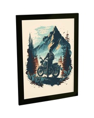 Quadro Decorativo Moto Custom Viagem Montanha - Ilustração Premium para Decoração de Quarto e Sala - imagem 1