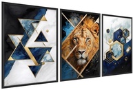Kit 3 Quadros Decorativos com Tema Selvagem - Leão, Tigre e Onça | Design Colorido e Abstrato para Sala e Quarto - imagem 2