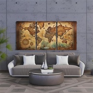 Kit 3 Quadros Decorativos Mapa Mundi Antigo - Design Vintage para Decoração Moderna - imagem 4