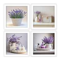 Kit 4 Quadros 18x18 cm com Moldura e Vidro - Decoração para Banheiro e Lavabo com Flores Lilás (Preto) - imagem 4