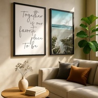 Kit 2 Quadros Decorativos Frase Amor Minimalista com Moldura – Estilo Praia e Mar Azul para Sala Relaxante - imagem 2