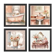 Kit 4 Quadros Decorativos 18x18 cm Salmão com Moldura e Vidro - Ideal para Banheiro e Lavabo - imagem 1