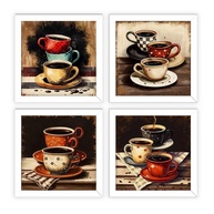 Kit 4 Quadros Decorativos 18x18 cm - Tema Café com Xícaras Coloridas | Ideal para Cozinha, Copa e Cantinho do Café com Vidro e Moldura de Madeira - imagem 1
