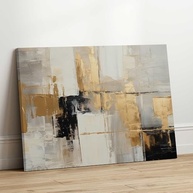 Quadros Decorativos para Quarto e Sala - Arte Abstrata 130x90 em Tecido com Textura Dourada - imagem 4