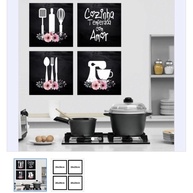 Quadros Cozinha Rosa: Kit 4 Peças 20x20 - imagem 1