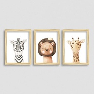 Quadros Infantil Bichinhos - Zebra, Leão e Girafa | Decoração Temática para Quartos de Bebê e Criança - imagem 2