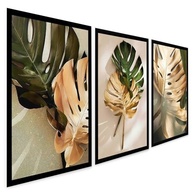 Quadros Decorativos Planta Verde e Dourada Costela de Adão - Kit com 3 Peças em Alta Definição - imagem 2