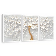 Quadros Decorativos Floral Branco com Detalhes Dourados - Transforme sua Sala ou Quarto com Estilo - imagem 1
