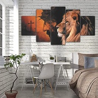 Quadros Decorativos Religiosos Leão de Judá e Jesus com Cruz - Decoração Espiritual para Sala - imagem 3