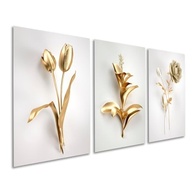 Quadros Decorativos Florais Dourados - Conjunto Moderno para Sala e Hall - imagem 2