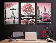 Quadros Decorativos Londres e Paris com Árvore da Vida Rosa - Kit 3 Peças 60x40 - imagem 3