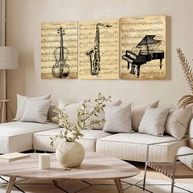 Kit 3 Quadros Decorativos Música Clássica Retro - Piano e Violino (40x28cm) - imagem 3
