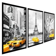 Quadros Decorativos Cidades do Mundo em Amarelo - Nova York, Paris e Lisboa | Kit com 3 Peças em Alta Definição - imagem 2