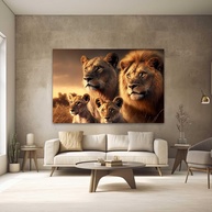 Quadro Decorativo Família de Leões - Impressão em Tecido 130x90cm para Quarto ou Sala - imagem 1