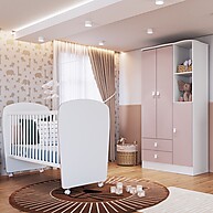 Quarto Bebê Completo Branco/Rosa – Berço + Guarda-Roupa 3P - imagem 1