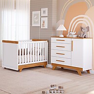 Quarto Bebê Completo Retrô com Berço 2 em 1 e Cômoda 4 Gavetas - imagem 1