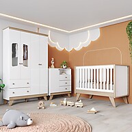 Quarto de Bebê Theo: Berço 3 em 1 + Guarda-Roupa + Cômoda - imagem 1