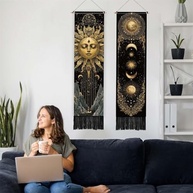 Tapeçaria de Parede Sol e Lua - 2 Peças Douradas com Borlas 132x33cm para Decoração de Quarto e Sala - imagem 3