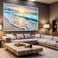 Quadro Decorativo com Moldura - Paisagem de Ondas e Pôr do Sol | Impressão 4K para Sala e Quarto - imagem 5