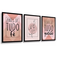 Kit 3 Quadros Antes De Tudo Fé Rosa Oliva Moderno - 60x40cm - Decoração Elegante para Sala e Quarto - imagem 4