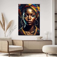 Quadro Decorativo Mulher Africana 130x90cm - Ilustração Moderna em Tecido para Sala e Quarto - imagem 2