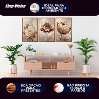 Kit 3 Quadros Decorativos Flores em Tons Dourados - Design Elegante para Sala e Quarto - imagem 5