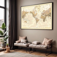 Quadro Mapa Mundi Decorativo 90x60cm - Moldura Moderna para Sala e Quarto - imagem 1