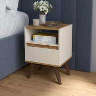 Mesa de Cabeceira com Gaveta Retro Off White e Freijó – Estilo e Organização para seu Quarto - imagem 2